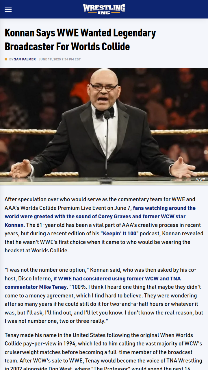 Konnan Reveals WWE’s First Pick for Worlds Collide