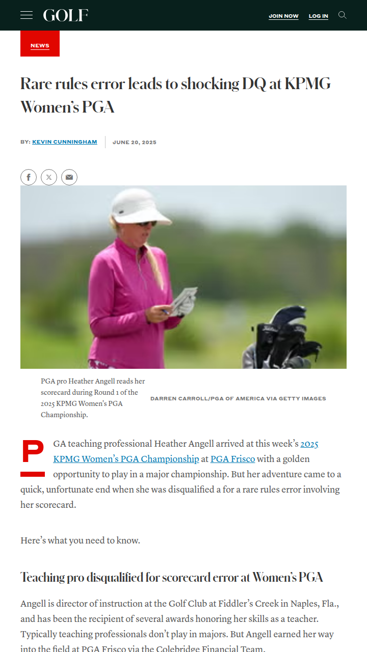 Scorecard Slip DQs Pro at KPMG PGA