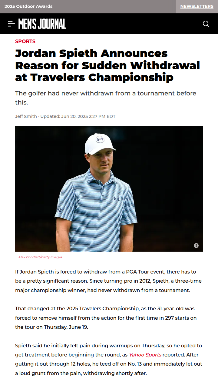 Spieth’s Streak Snapped: WD at Travelers
