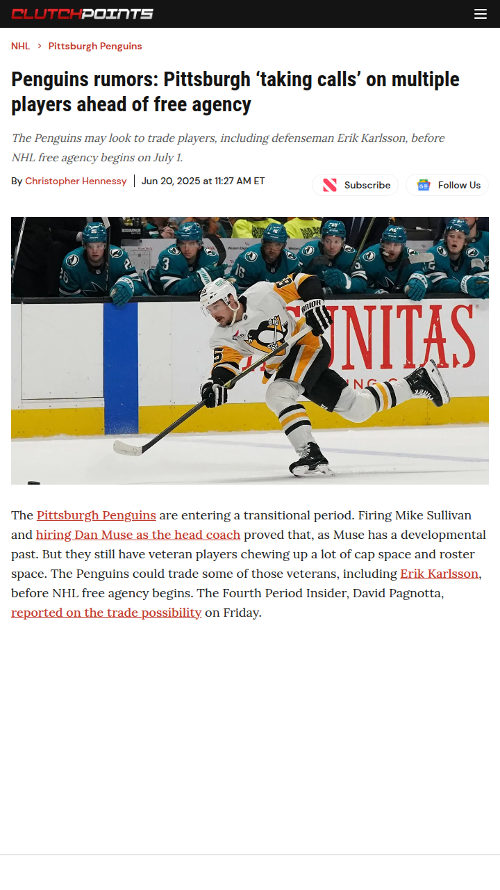 Penguins Shopping Big Names Before Free Agency?