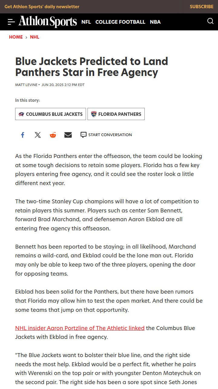 Could Ekblad Be CBJ’s Missing Piece?