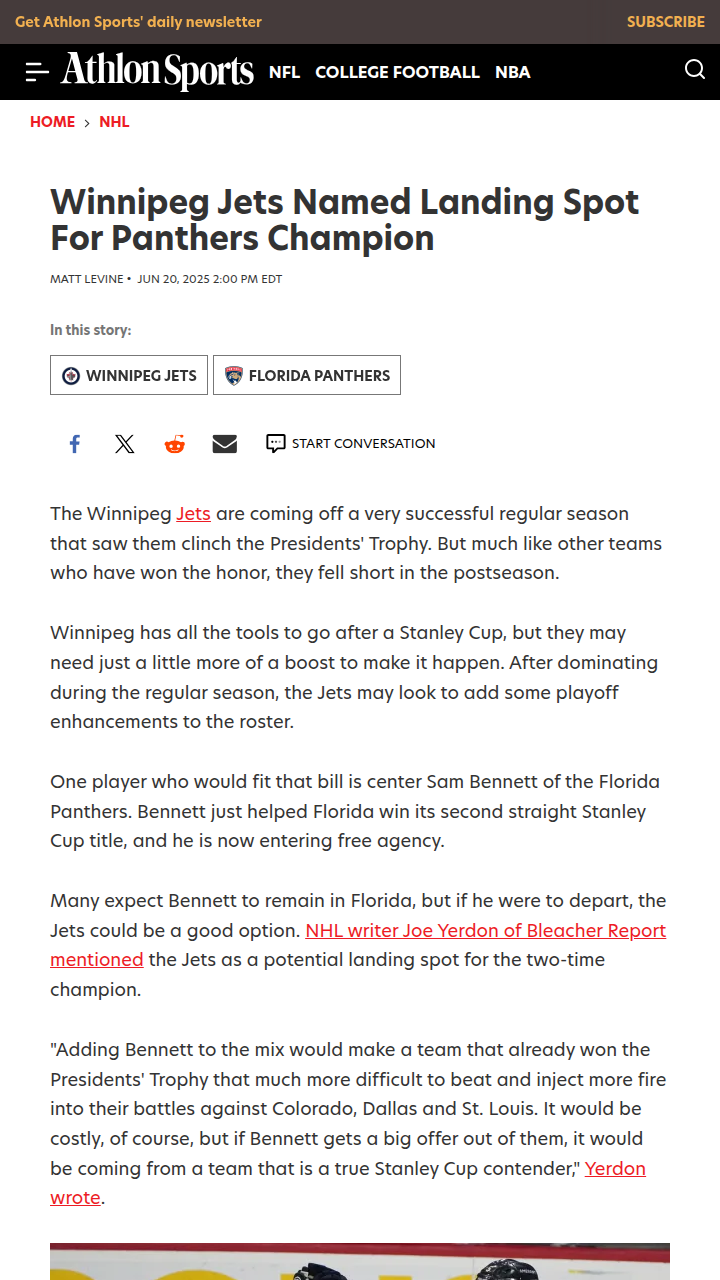 Could Sam Bennett Be the Jets’ Missing Piece?