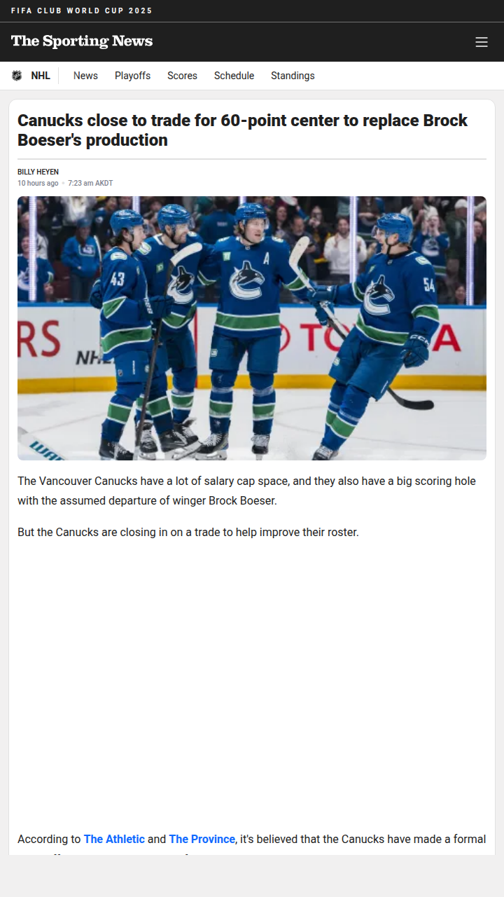 Canucks Eye Rossi to Fill Boeser Void