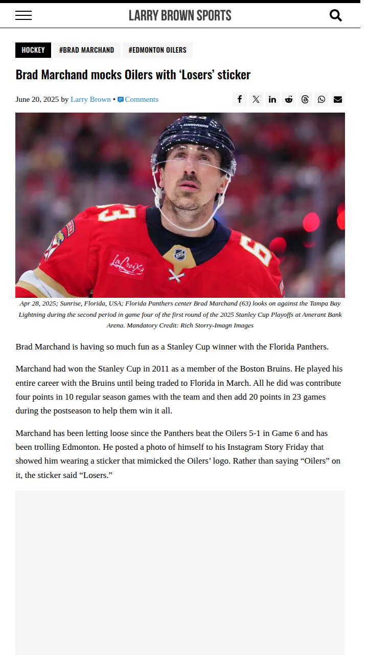 Marchand’s Savage ‘Losers’ Sticker Troll