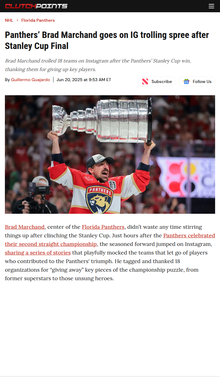 Marchand’s IG Trolling: Panthers’ Savage Win