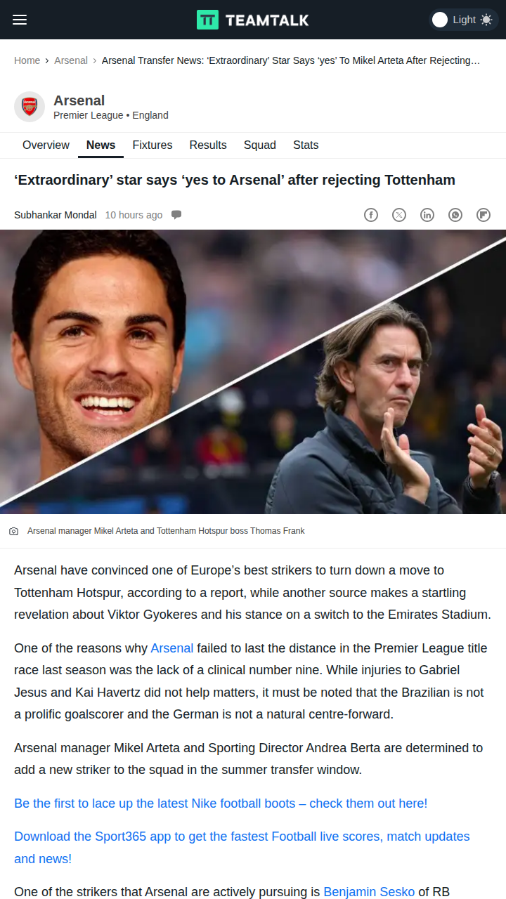Sesko Chooses Gunners Over Spurs!