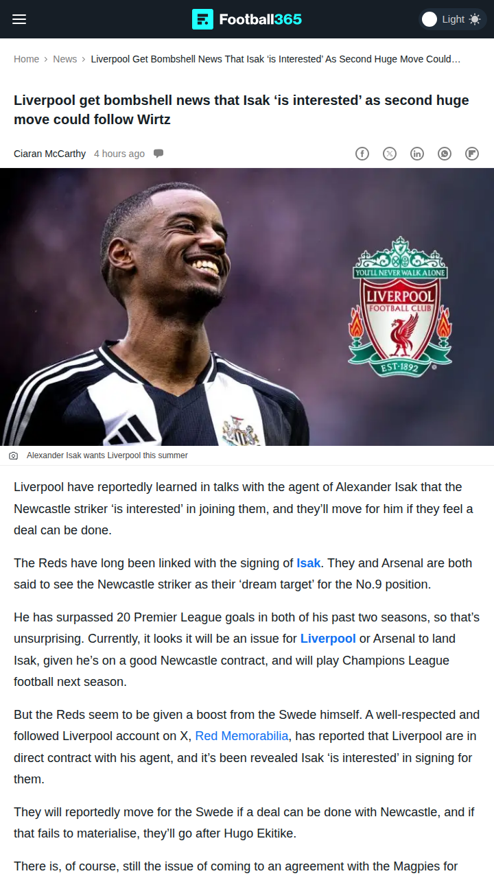Isak to Anfield? Reds Eye Record Swoop