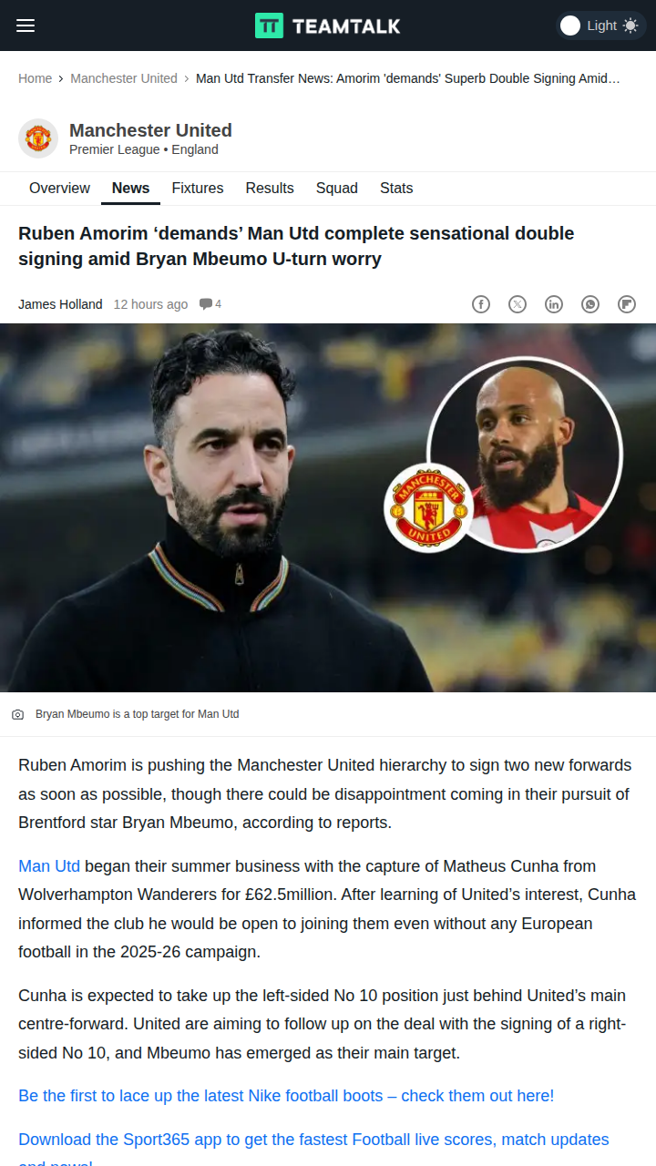 Amorim’s Double Signing Ultimatum at Old Trafford