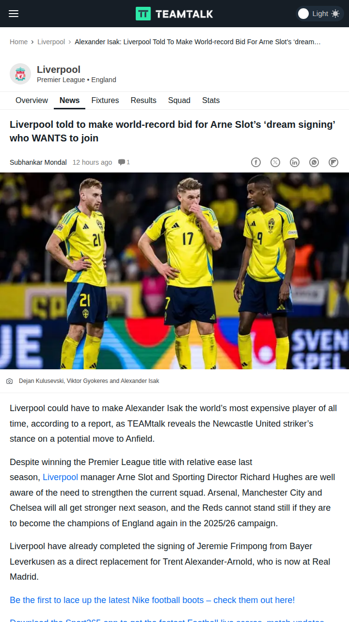 Isak to Anfield? Record Bid Rumors Heat Up