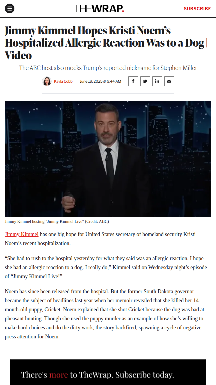 Kimmel’s Savage Noem Dog Joke 🐶
