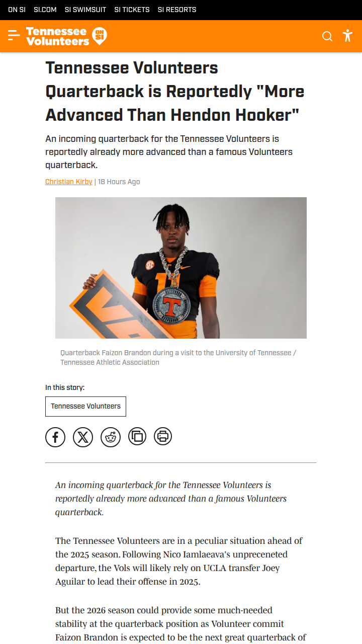 Is Faizon Brandon the Next Vols QB Legend?