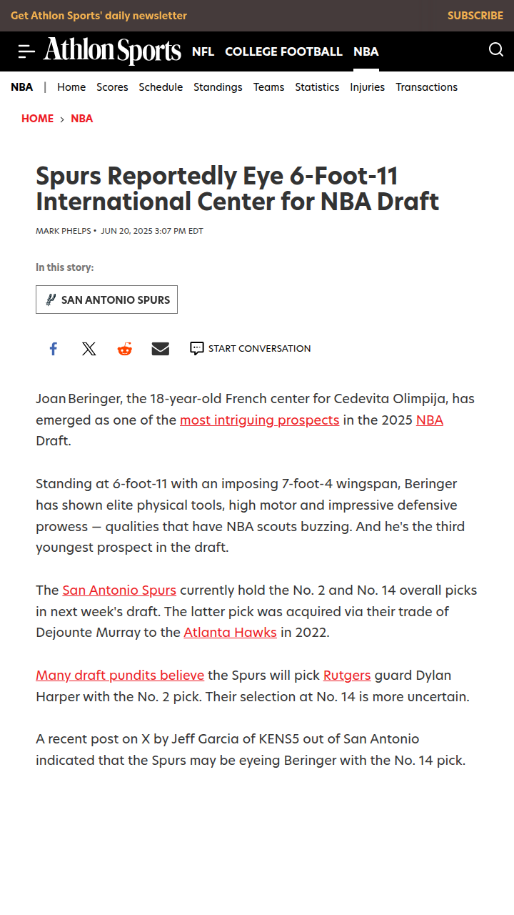 Spurs Eye French Phenom for No. 14 Pick?