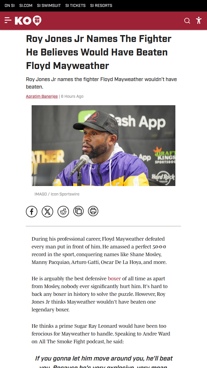 Roy Jones Jr: Sugar Ray Would School Floyd
