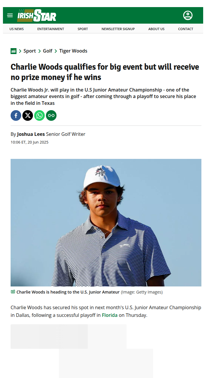 Charlie Woods Punches Ticket—No Cash, Big Stakes