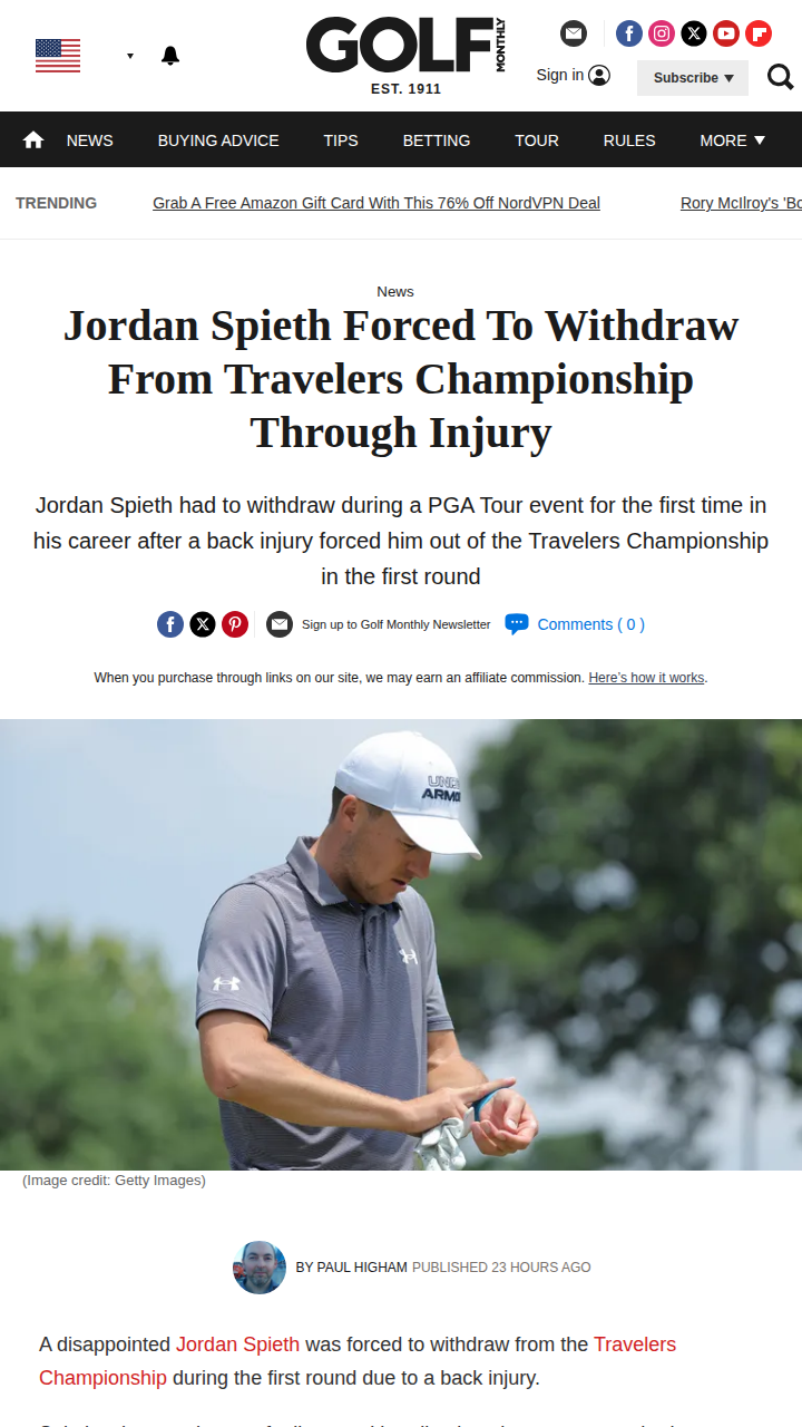 Spieth’s Streak Snapped by Sudden Injury