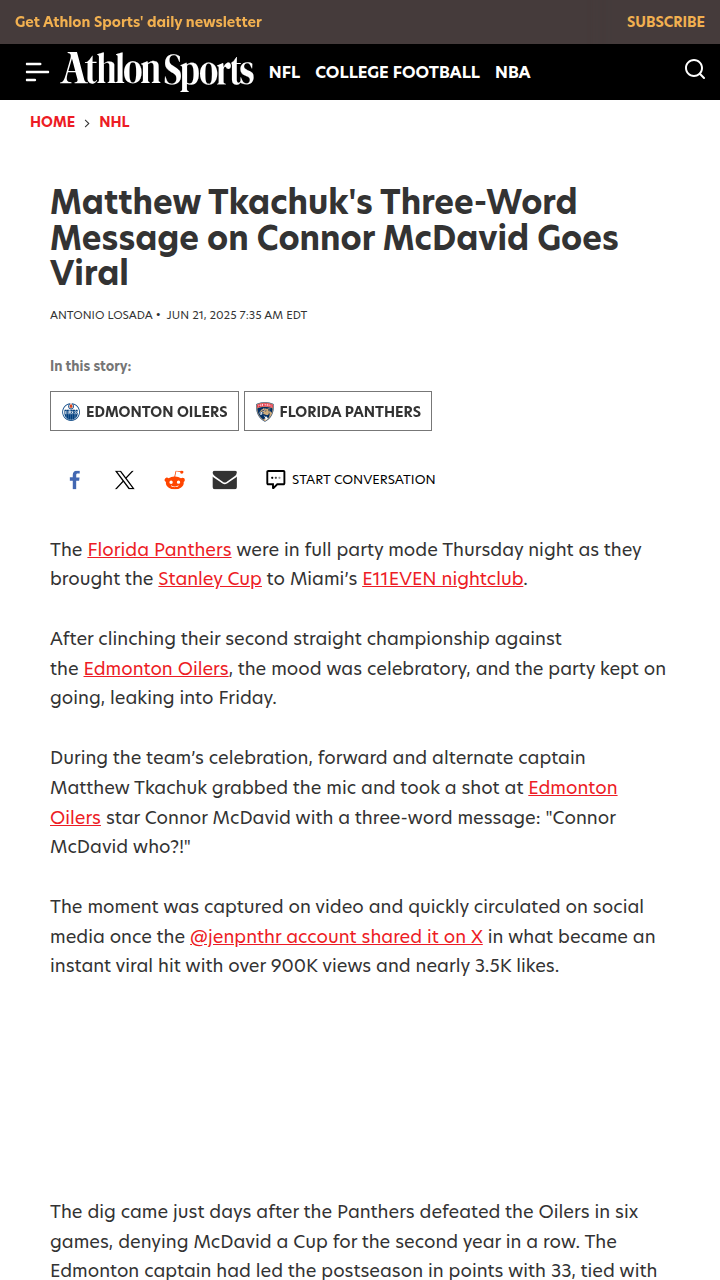 Tkachuk’s Viral Dig: “Connor McDavid Who?!”