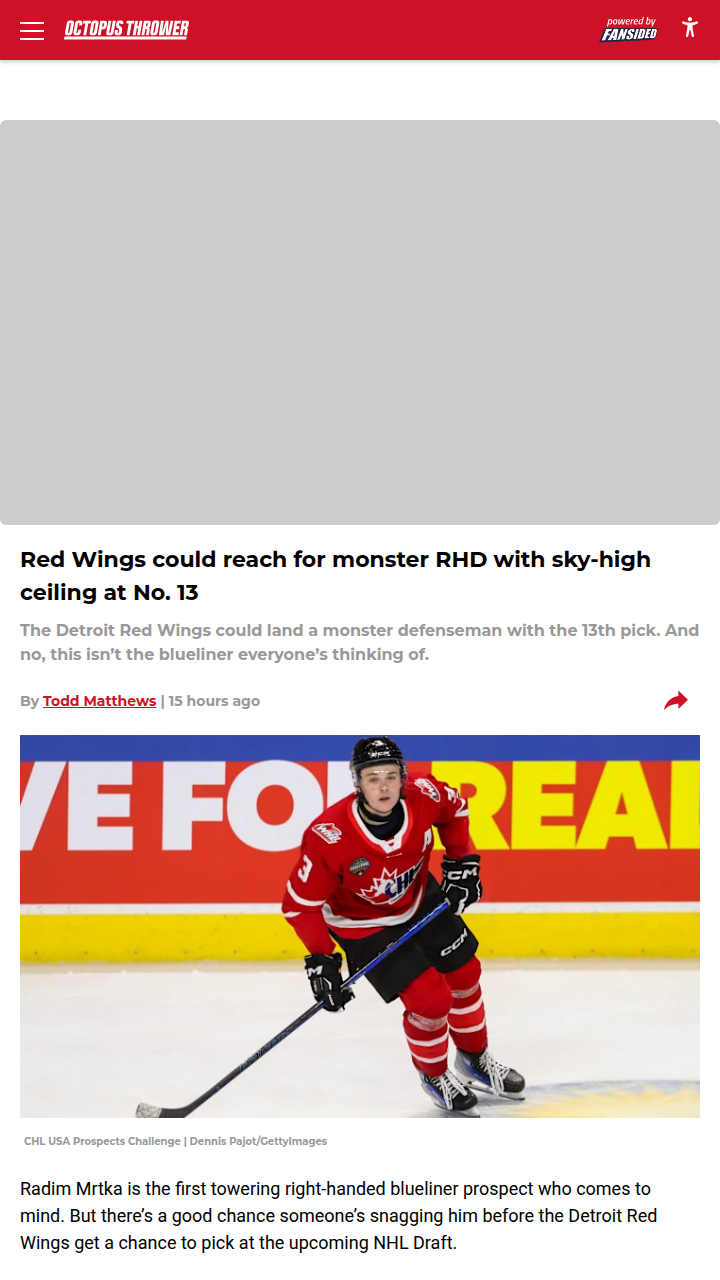 Should Yzerman Reach for Fiddler at 13?