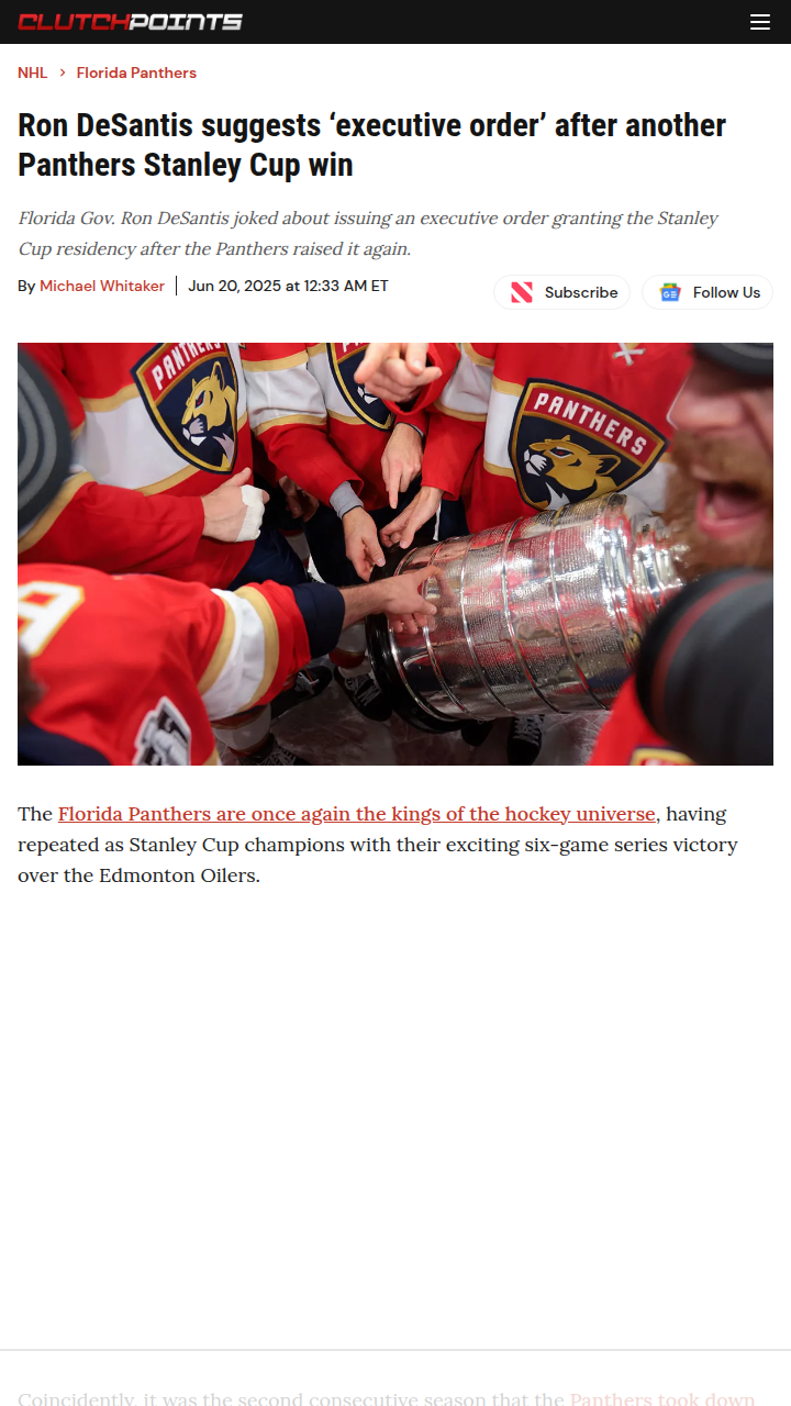 Panthers Make Lord Stanley a Floridian?