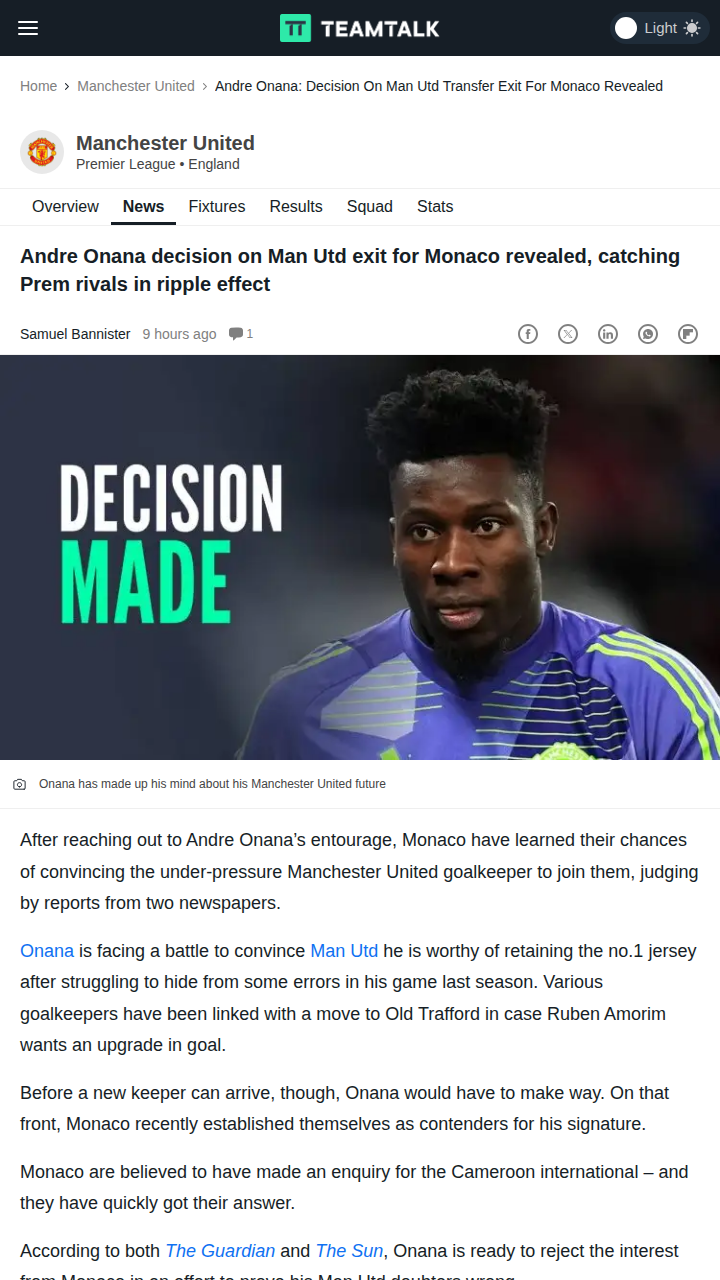 Onana Doubles Down: Monaco Rejected!