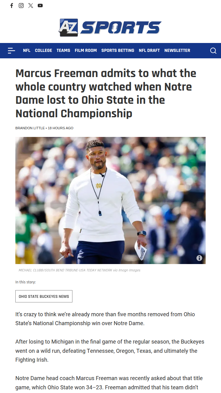 Freeman Owns Up: Buckeyes Too Much for ND