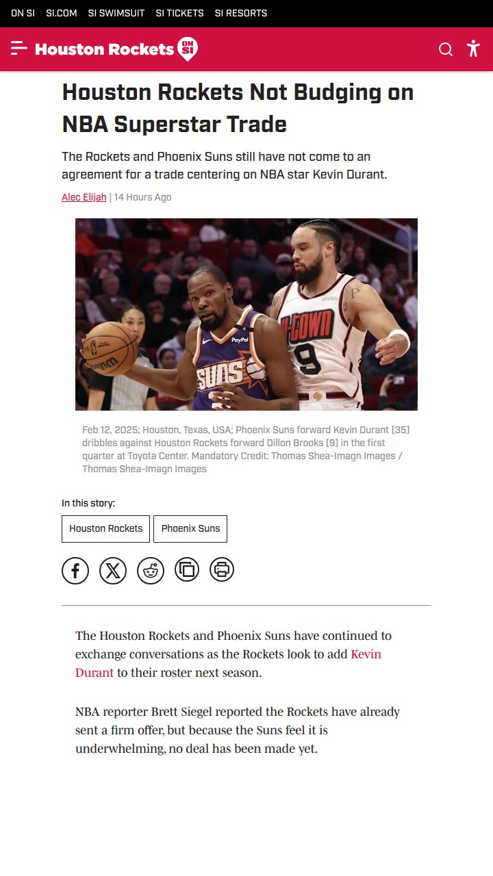 Rockets Hold Firm in KD Trade Talks