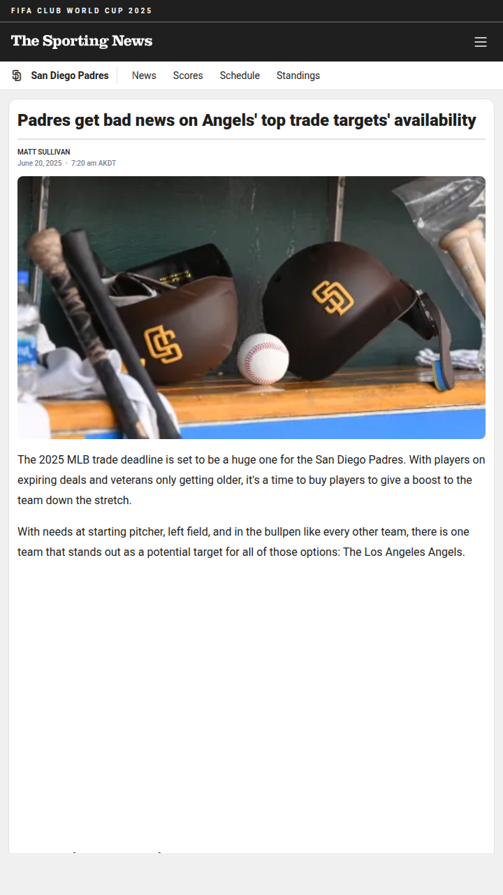 Padres' Trade Hopes Hit a Wall with Angels