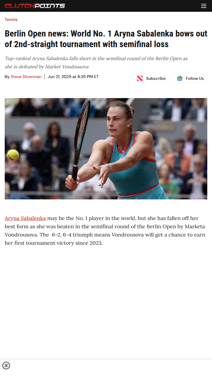 Sabalenka Stunned Again—Vondrousova Shines