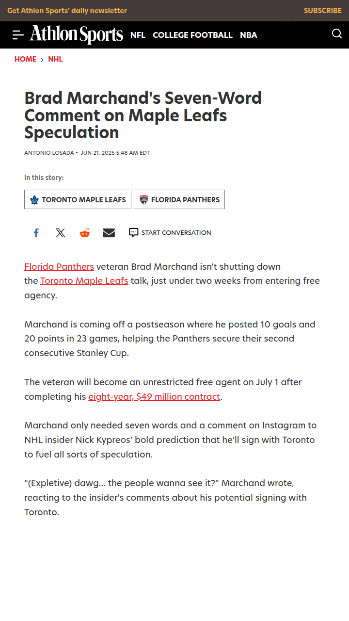 Marchand to Leafs? The Rumor Heats Up
