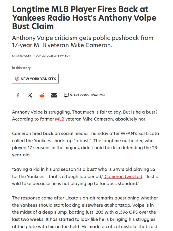Is Volpe Really a Bust? Mike Cameron Weighs In