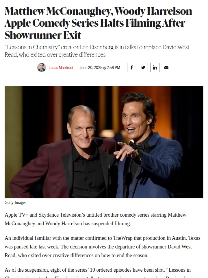 Showrunner Drama Halts McConaughey & Woody Show 🎬