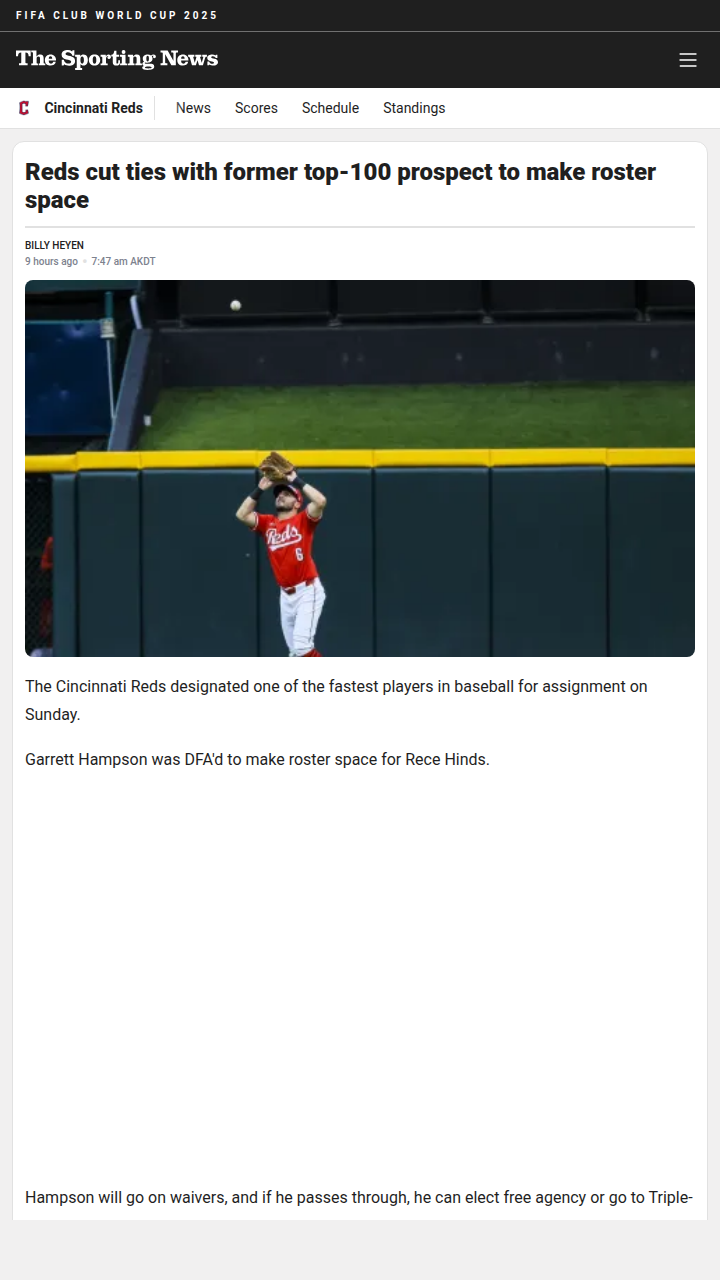 Reds DFA Hampson—Hinds Era Begins?