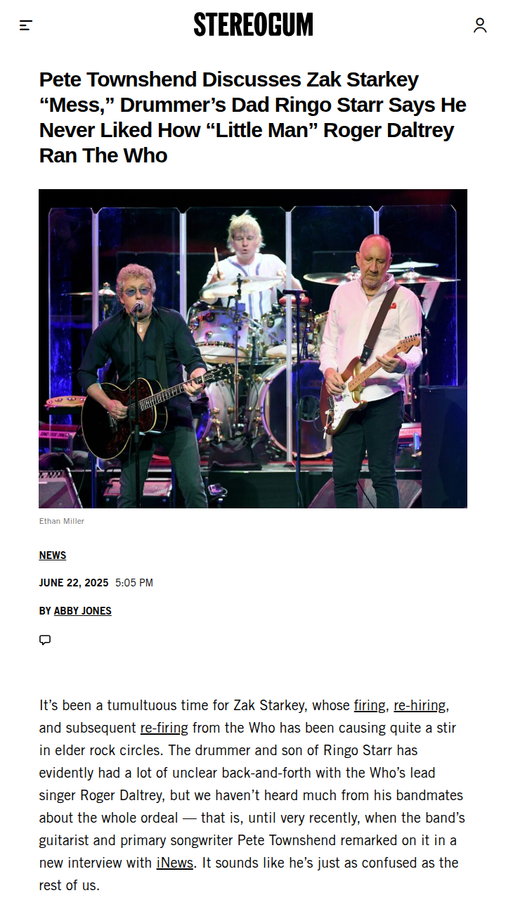 Townshend Spills on Zak & Roger Drama 🥁