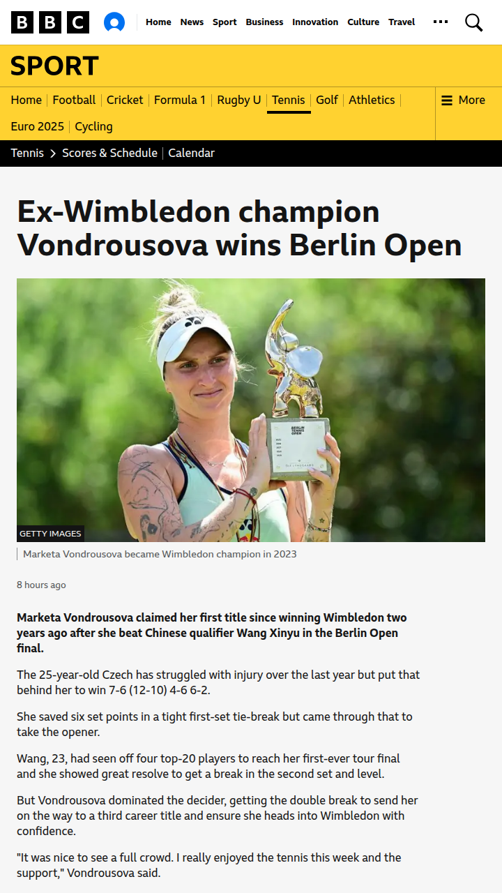 Vondrousova’s Comeback: Berlin Breakthrough!