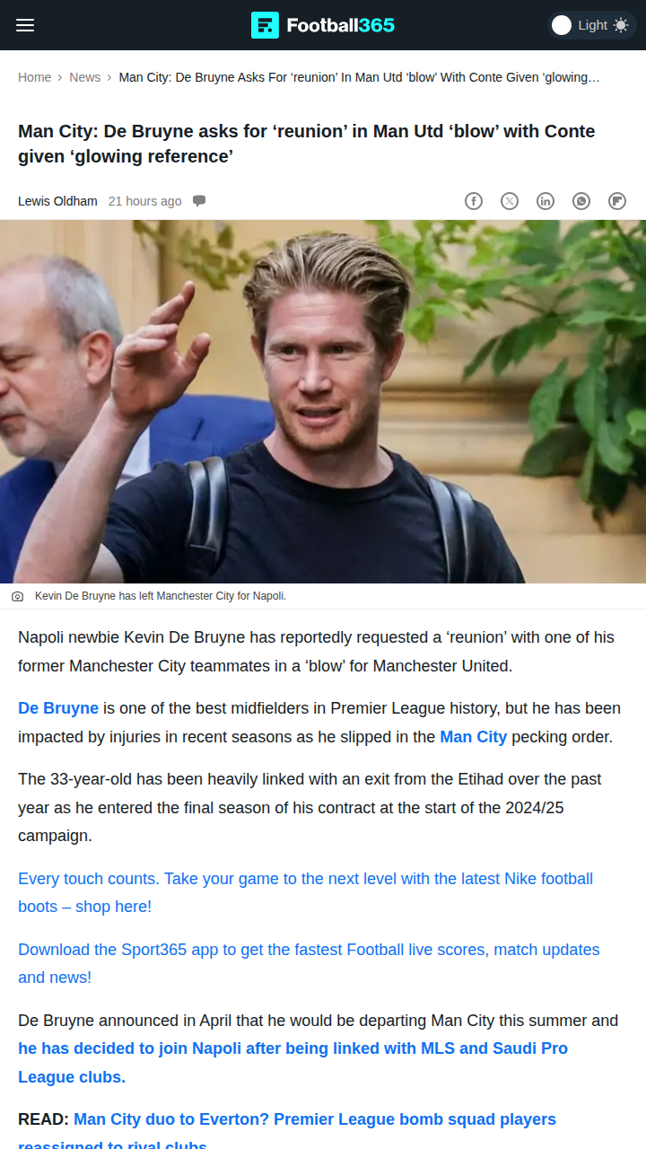 KDB Eyes Grealish Reunion in Napoli Move?