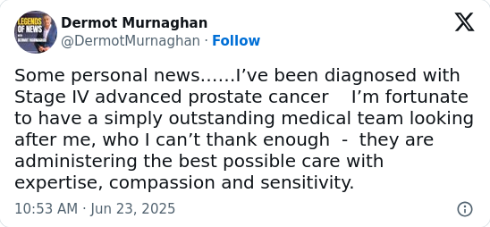 Dermot Murnaghan’s Brave Cancer Update