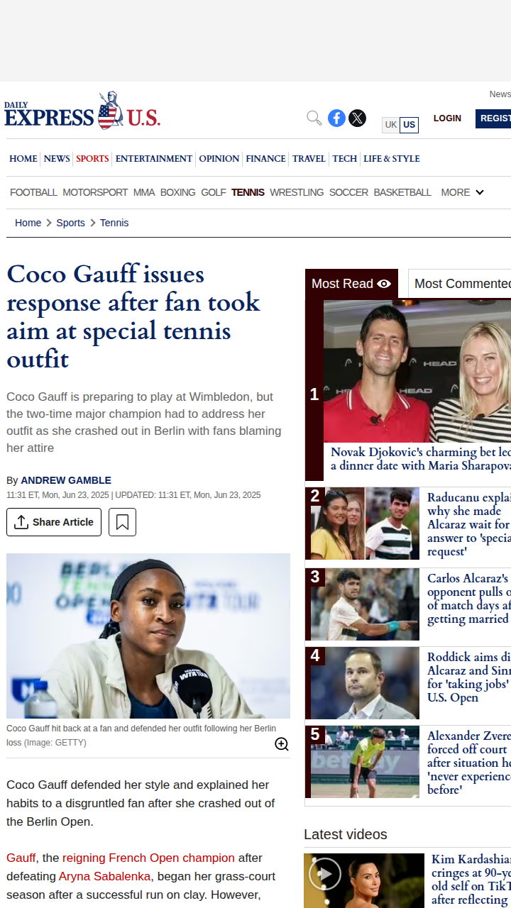 Coco Gauff Claps Back at Outfit Critics