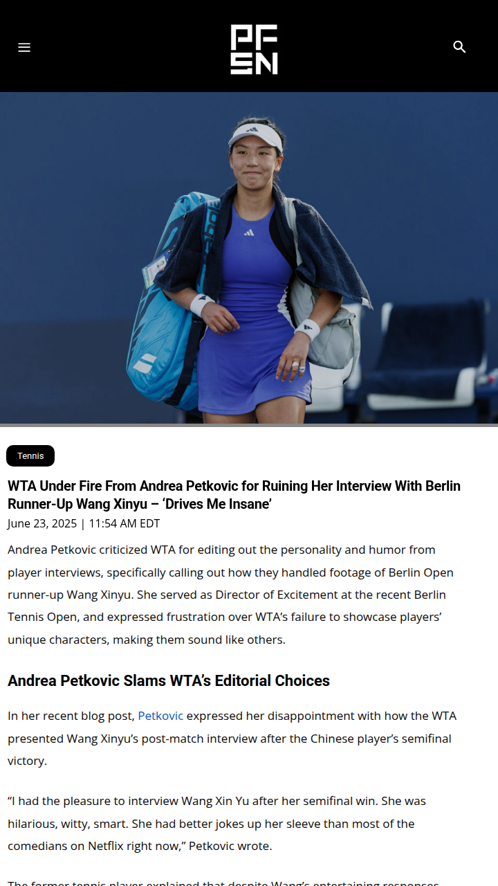 WTA Edits Out Wang Xinyu’s Spark
