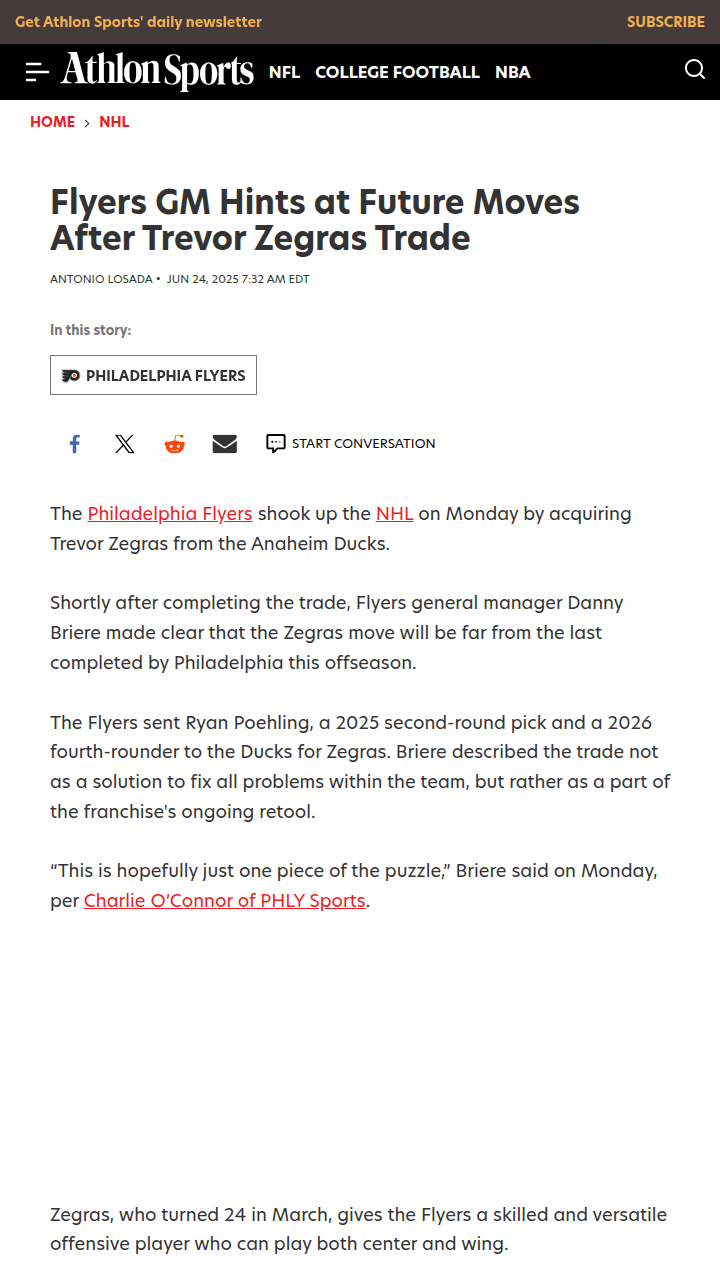 Flyers Land Zegras—What’s Next for Philly?