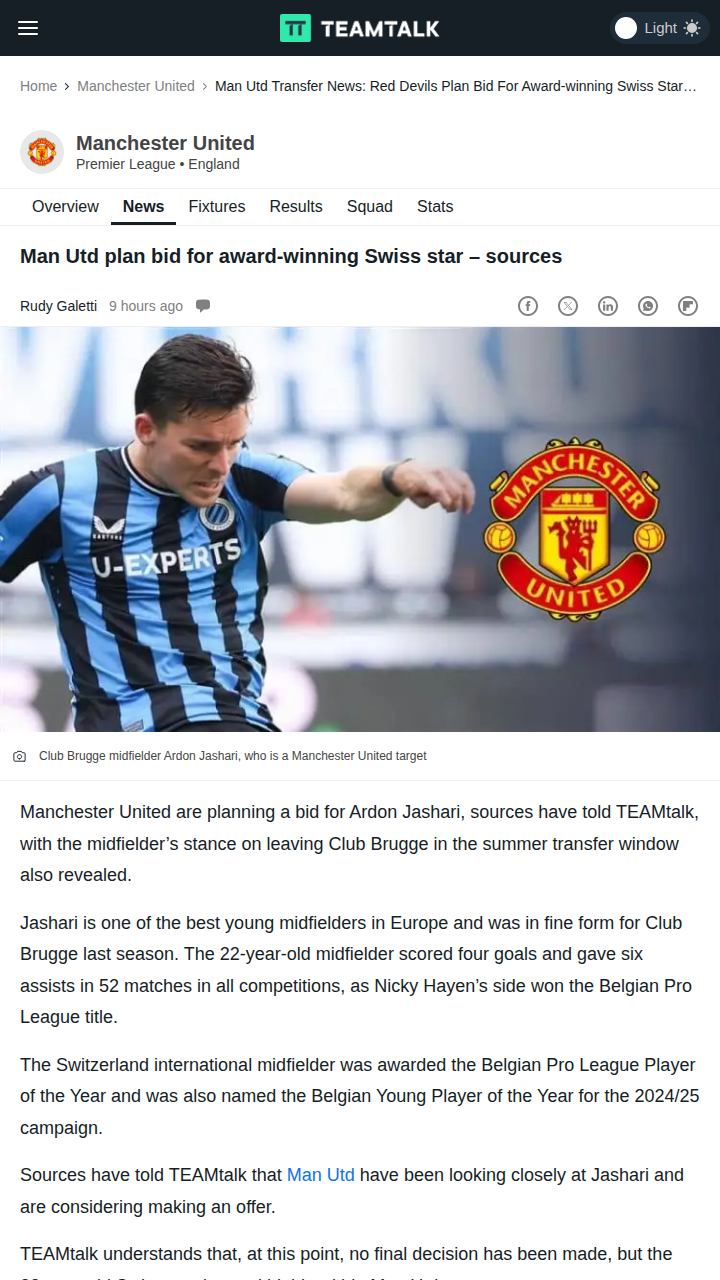 Red Devils Eye Swiss Prodigy Jashari?