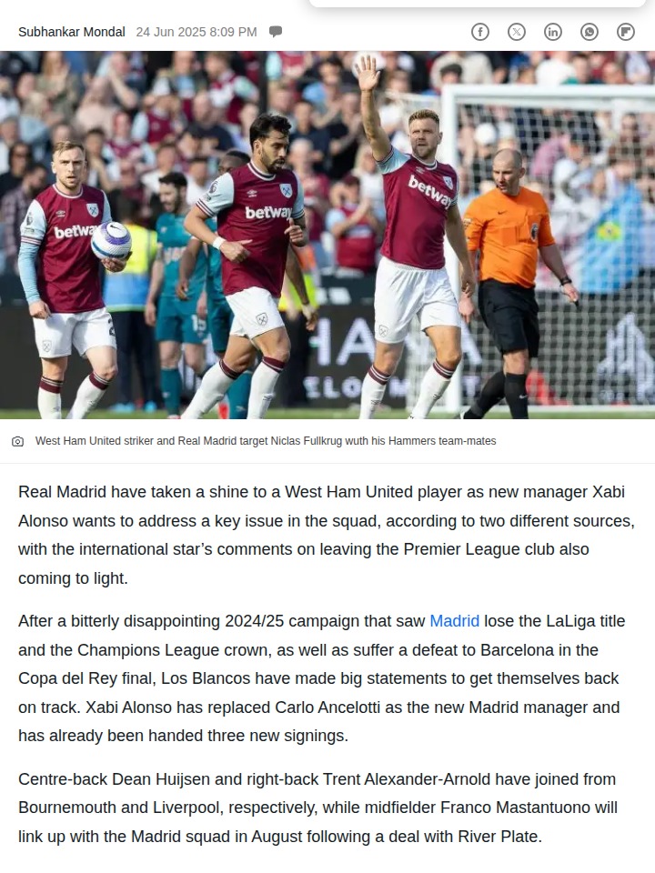 Los Blancos Eye Hammers’ No.9 Shock Move