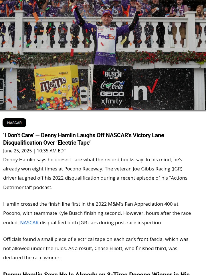 Hamlin’s 8th Pocono Win? Tape Says No!