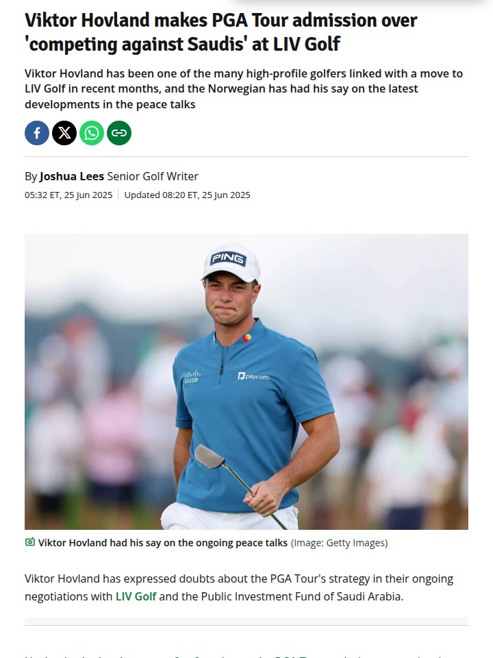Hovland Calls Out PGA Tour’s LIV Strategy