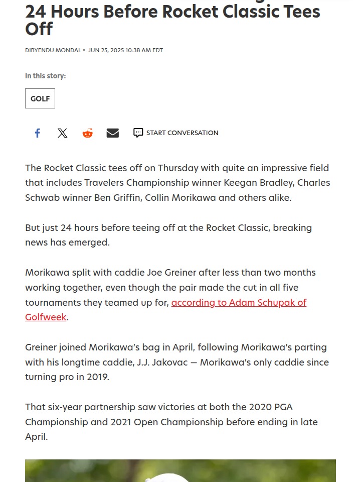 Morikawa’s Caddie Shake-Up Before Rocket Classic