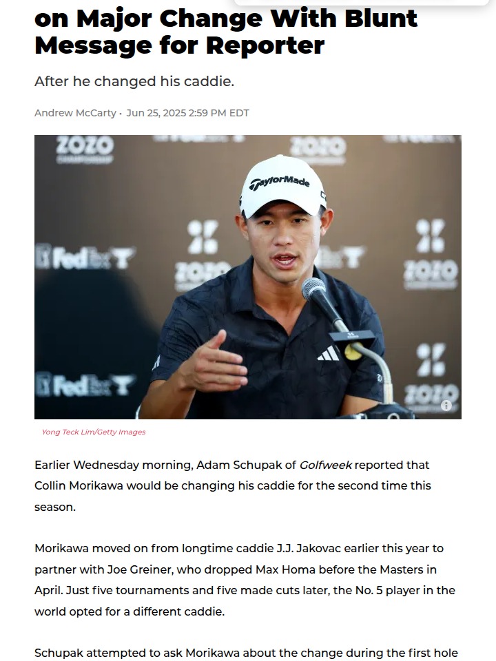 Morikawa Fires Back at Reporter Over Caddie Swap