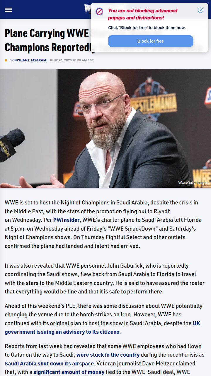 WWE Stars Touch Down in Saudi Amid Crisis