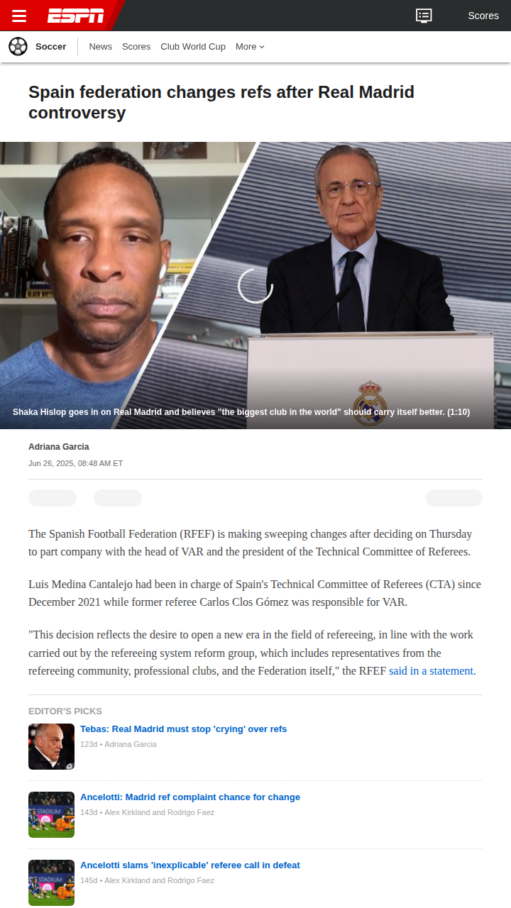 Ref Shake-Up After Los Blancos’ VAR Fury