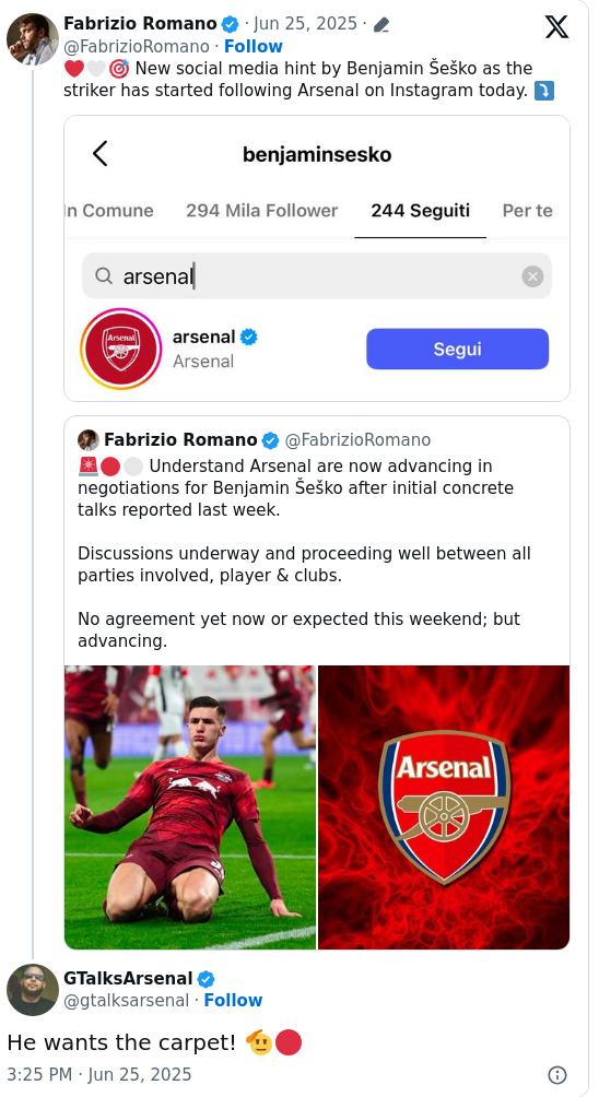 Sesko’s Insta Move Fuels Gunners Hype