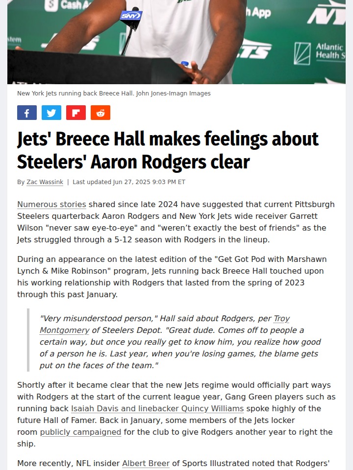 Breece Hall: 'I've Got to Get Aaron!'