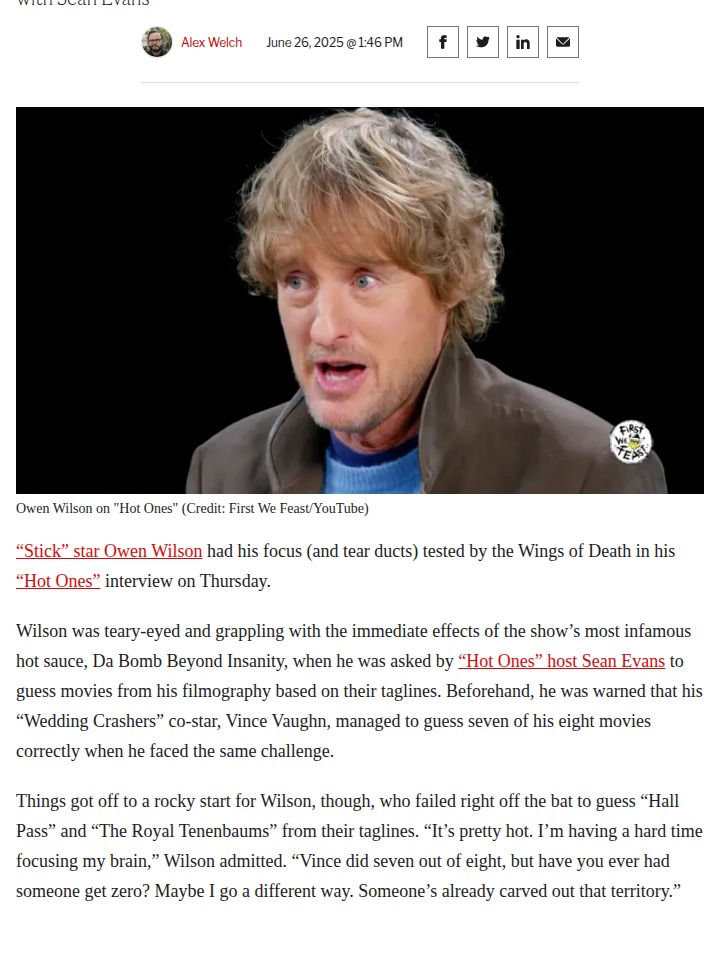 Owen Wilson Flops Tagline Quiz on Hot Ones 🌶️