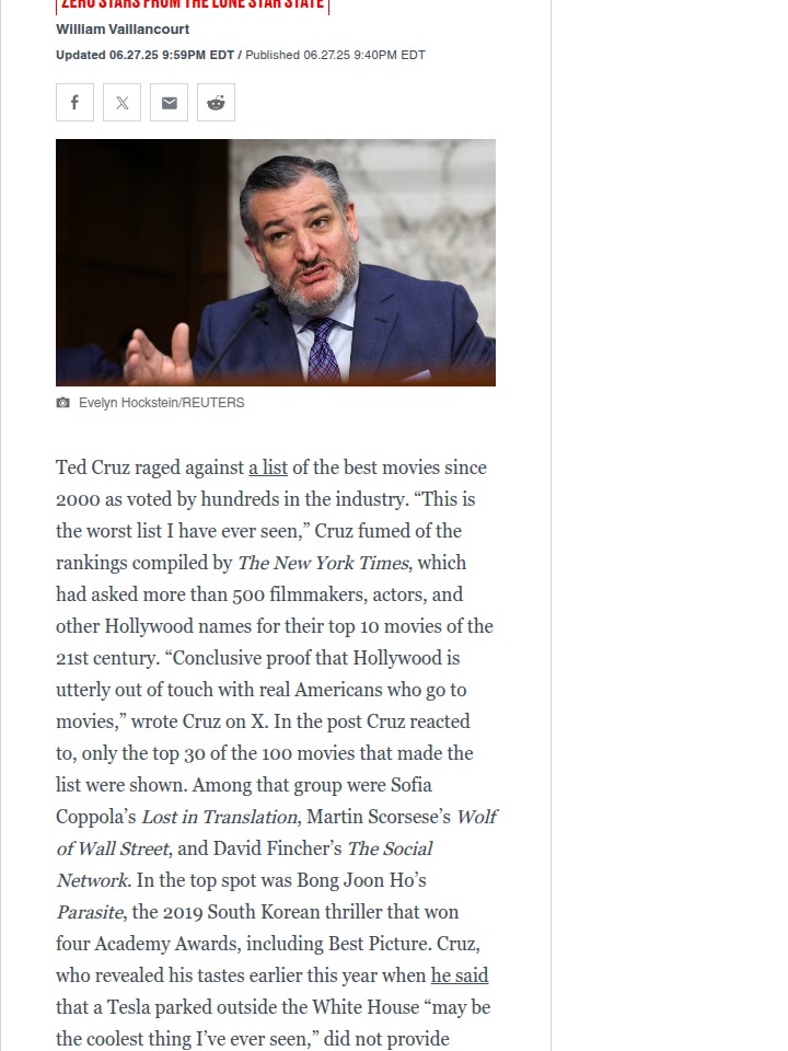 Ted Cruz Slams Hollywood’s Movie Picks 🎬